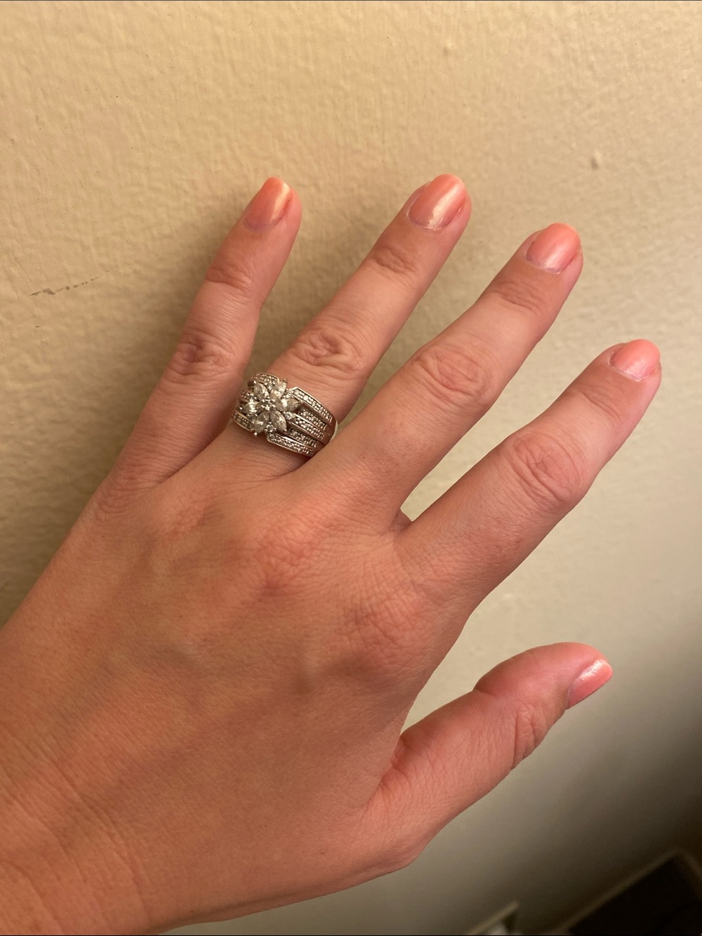 QVC Diamonique Poinsettia Classic Silver-Tone Cubic Zirconia Ring Size 7.5 - Picture 2 of 6
